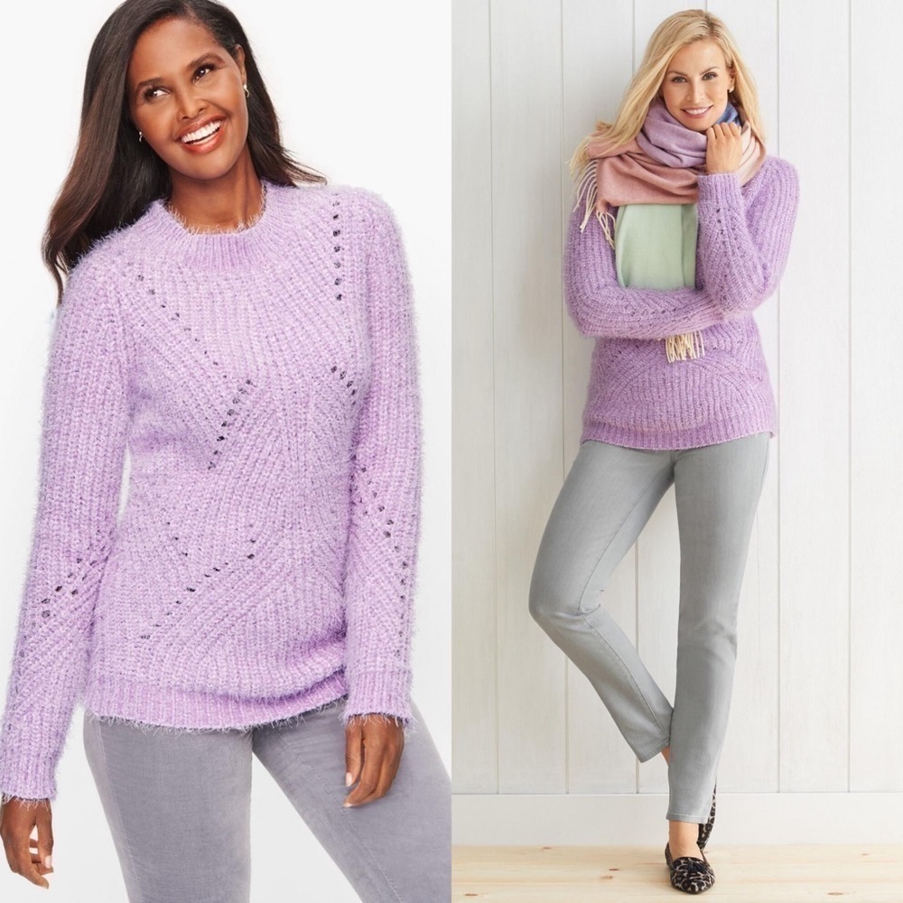 Talbots Chenille Crewneck Sweater in Lavender Mist - NWT - Size Large